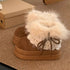 Fuzzy Lace Trim Platform Ankle Boots