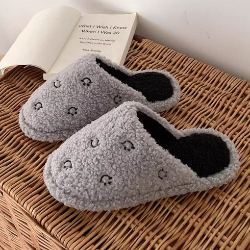 Happy Face Fuzzy Plush Slippers