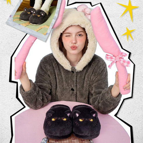 Grumpy Kitten Fuzzy House Slippers