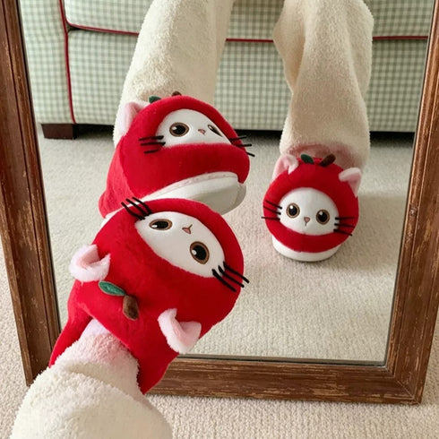 Fruit Kitty Plush House Slippers