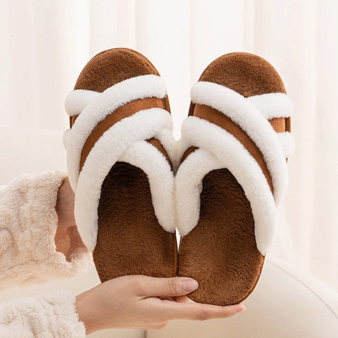Fuzzy Crisscross Band Warm Slippers