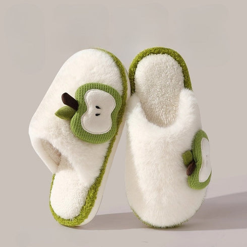 Cozy Apple Motif Plush Slides