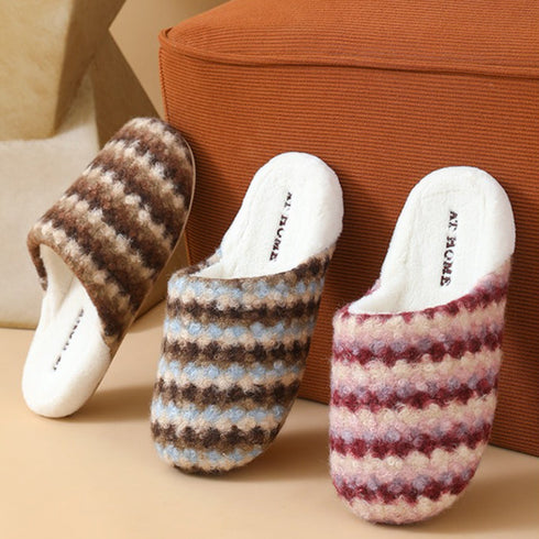 Wavy Stripe Plush House Slippers