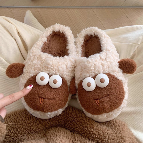 Googly Eye Sheep Fuzzy Slippers