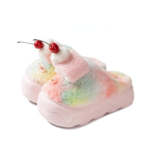 Cherry Topped Fuzzy Cake Slippers