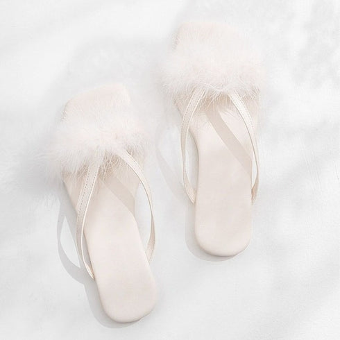 Feather Puff Strap Flip Flops