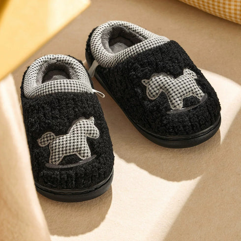 Plaid Rocking Horse Plush Slippers