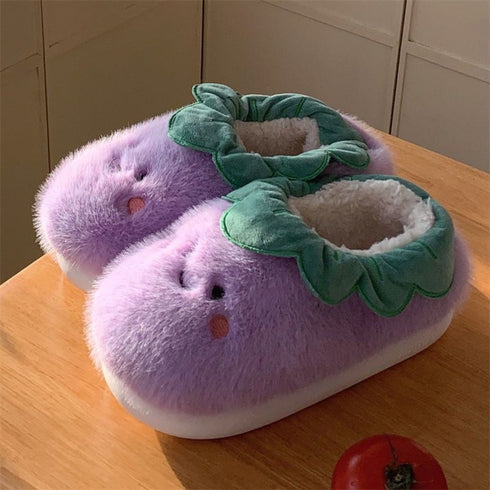 Smiley Eggplant Slippers