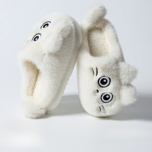 Fuzzy Striped Kitty House Slippers