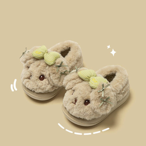 Fuzzy Cartoon Bow Winter Slippers