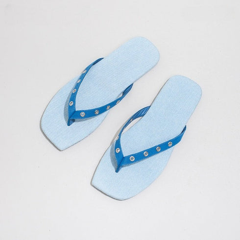 Grommet Detail Canvas Beach Flip Flops