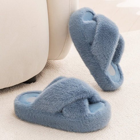 Fuzzy Platform Strap Slippers