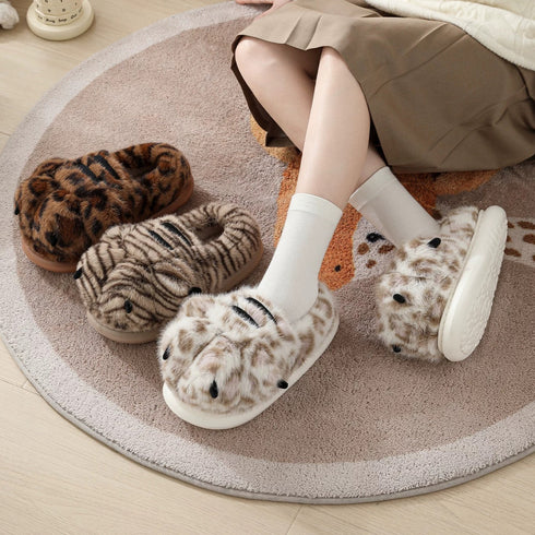 Furry Animal Paw Platform Slippers