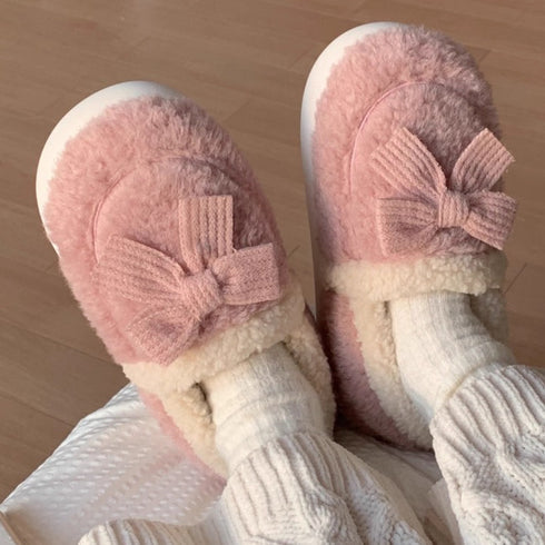 Bow-Accent Full-Back Plush slippers