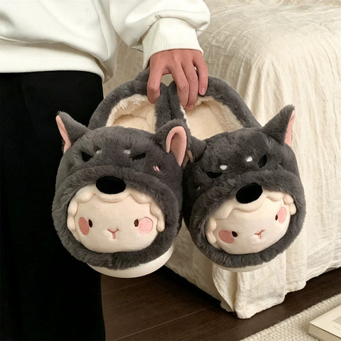 Wolf Disguised Sheep Plush Slippers