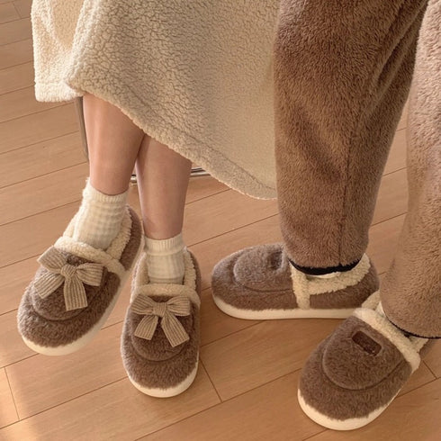 Bow-Accent Full-Back Plush slippers
