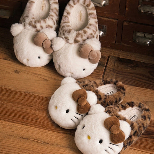 Bow Accent Leopard Plush Slippers