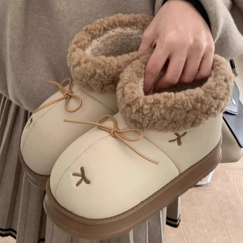 Bow Knot Fuzzy Cuff Snow Boots