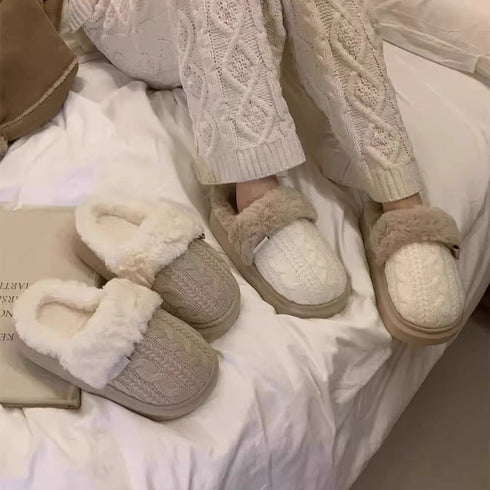 Cable Knit Plush Cuff slippers