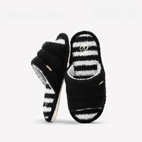 Fuzzy Striped Soft Home Slides