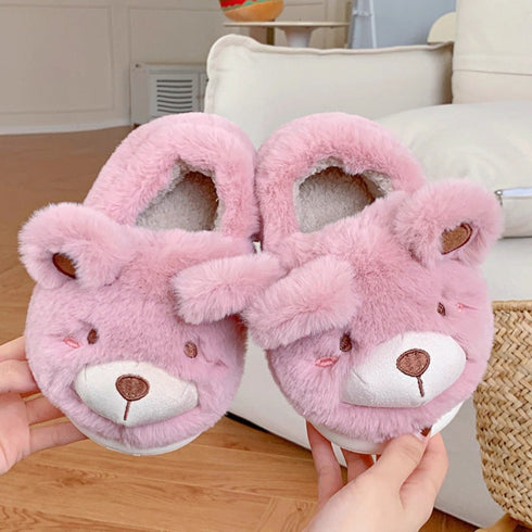 Fuzzy Teddy Bear Plush Slippers