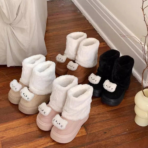 Furry Cat Face Platform Boots