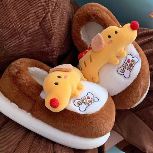 3D Hot Dog Pup Slippers