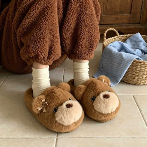 Teddy Bear Plush House Slippers