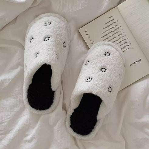 Happy Face Fuzzy Plush Slippers