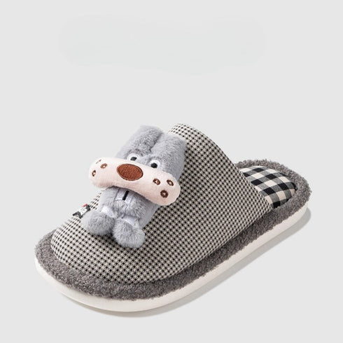 Funny Dog Checkered Warm Slippers