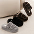 Plush Double-Strap Platform Slippers