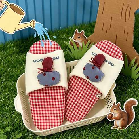 Plump Mushroom Plaid House Slides