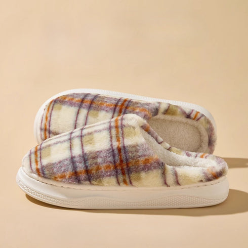 Retro Plaid Chunky Platform Slippers