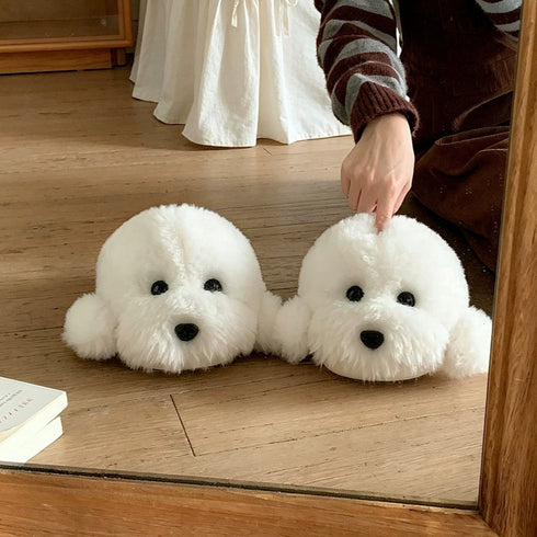 Fuzzy Puppy Face House Slippers