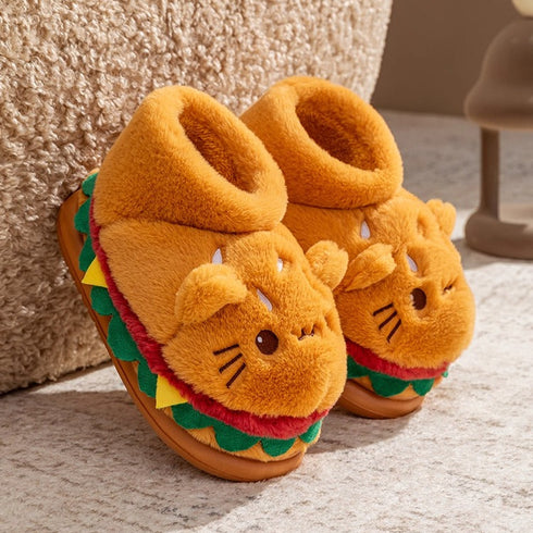 Burger Kitty Plush Warm Slippers