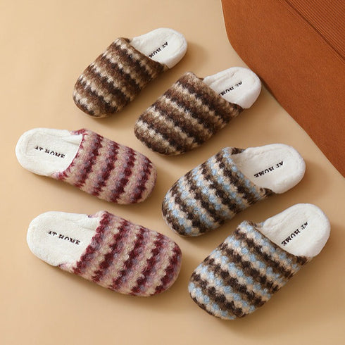 Wavy Stripe Plush House Slippers