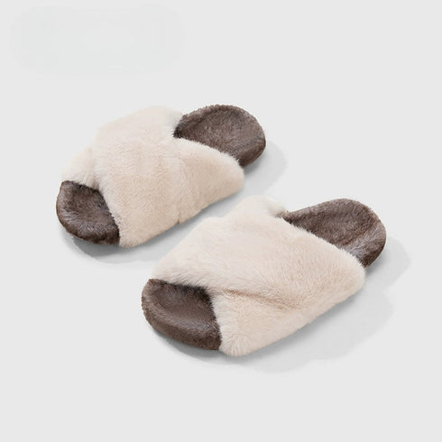 Two-Tone Plush Lounge Slippers