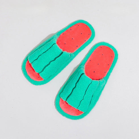 Watermelon Slice Fuzzy Open Toe Slippers