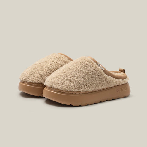 Fuzzy Teddy Fleece Platform Slippers