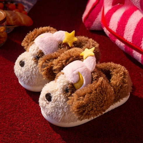 Whimsical Puppy Star Plush Slippers