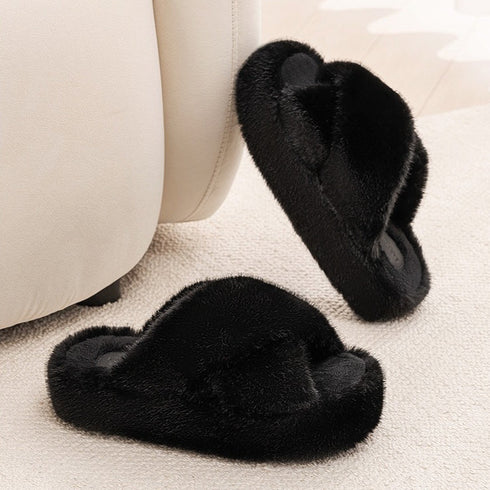 Fuzzy Platform Strap Slippers