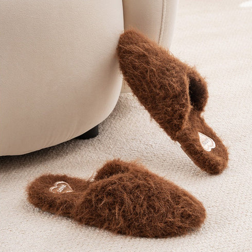 Fuzzy Heart-Patch Home Slippers