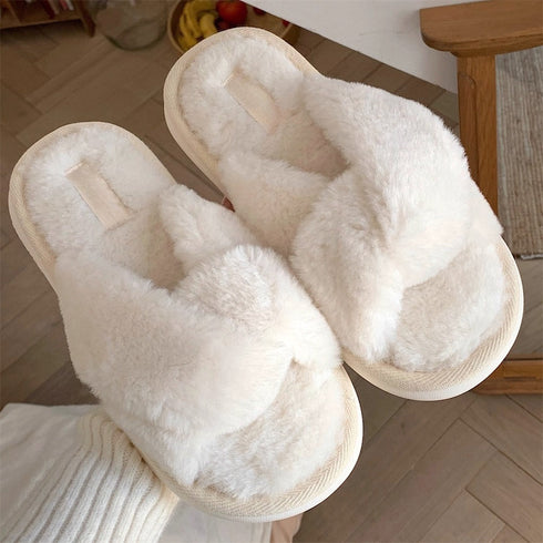 Fluffy Crisscross Lounge Slippers