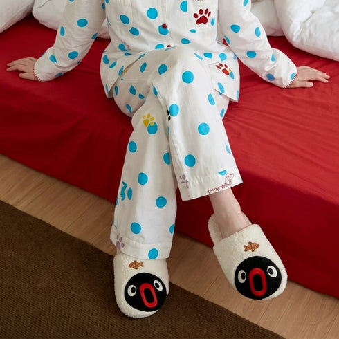 Surprised Penguin Fish Fleece Slippers