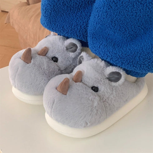 Fuzzy Rhino 3D Animal Slippers