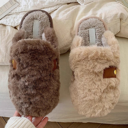 Plush Button-Tab Home Slippers