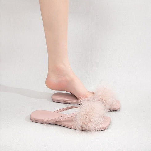 Feather Puff Strap Flip Flops