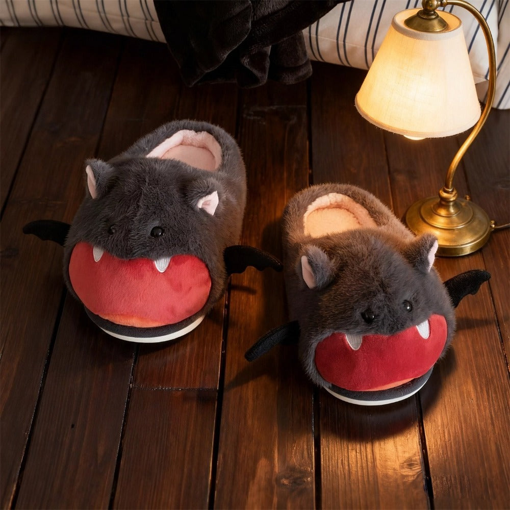 Halloween Bat Animal Slippers - Soft Plush Open Toe Fuzzy Slippers For Women & Girls