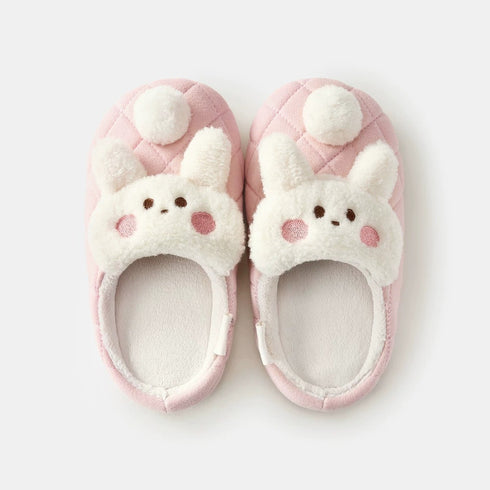 Quilted Cartoon Animal Pompom Slippers