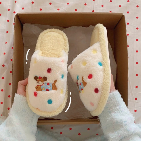 Dotted Pup Plush Home Slippers